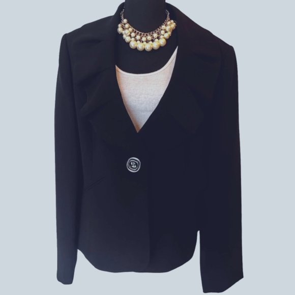 Tahari ASL women's Ruffle Collar Blazer blazer size 16 black - Picture 1 of 5